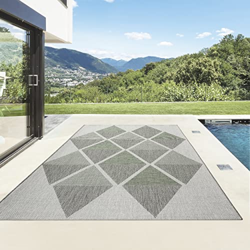 TacaHome Outdoor Teppich I UV-Stabil Für Drinnen und Draußen I Terrasse Balkon Garten Wohnzimmer Badezimmer Küche Flur Läufer | 120 x 160 cm Rauten Grün
