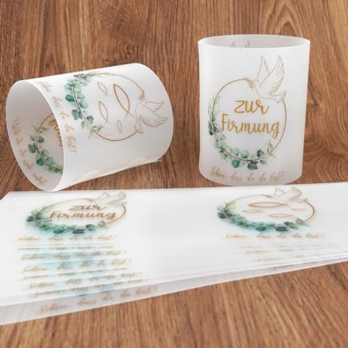 12 Stück Windlicht Tischdeko Firmung, Firmung Deko Junge Mädchen, Zur Firmung Deko, Taufdeko Eukalyptus Grün, Firmung Gastgeschenke, Schön DASS Du Da Bist, für Teelichter oder Kerzen