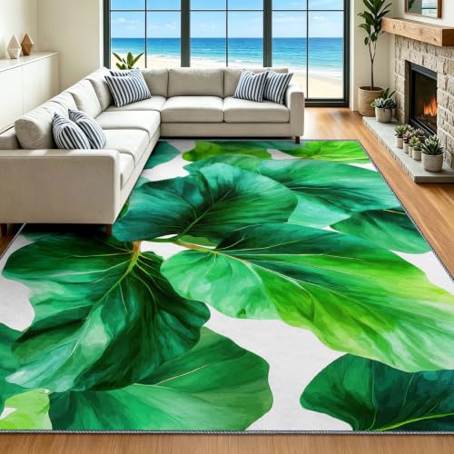 Alfombras de hojas verdes con reverso antideslizante seguro y superficie suave de bajo pelo 3