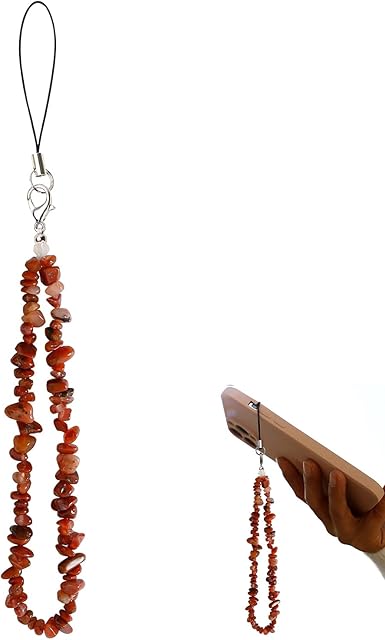 Ryoizen Beaded Phone Charm Colourful Natural Stone Crystal Lanyard Wrist Strap Handmade Phone Chain Acrylic Phone Strap Hanging String Anti-Lost Key Chain Wristlet Bracelet for Women Girl