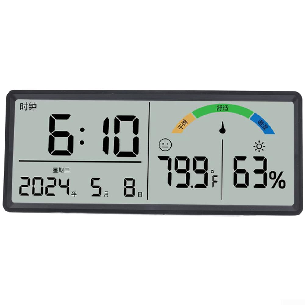 Grande orologio da parete digitale LCD con display a temperatura e umidità, calendario sveglia e formato 24 ore, moderno orologio da scrivania rettangolare elettronico per soggiorno