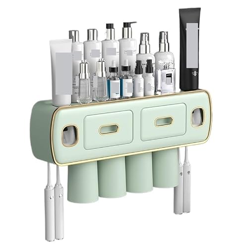 Magnetic Adsorption Inverted Toothbrush Holder 2 Automatic Toothpaste Squeezer Dispenser Storage Rack Bathroom Accessories Set For Toothbrush