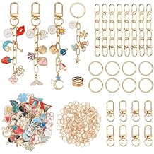 Starry 105Pcs Keychain Making Kit DIY Bag Charm Kit 30 Charms 8 Keychain Clips with Key Ring,Key Chain Kit 8 Extender Chain Swivel Snap Hooks Gold Charms 50 Jump Ring DIY Craft Supplies