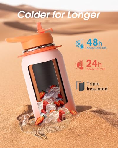 Image of Coolflask 40 oz Water Bottle Insulated Stainless Steel with Strap