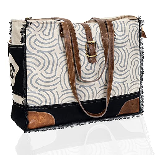 Image of Upcycled Canvas & Leather Shoulder Bag Tote Crossbody Purse Leather Tote Bag Classic Canvas Tote