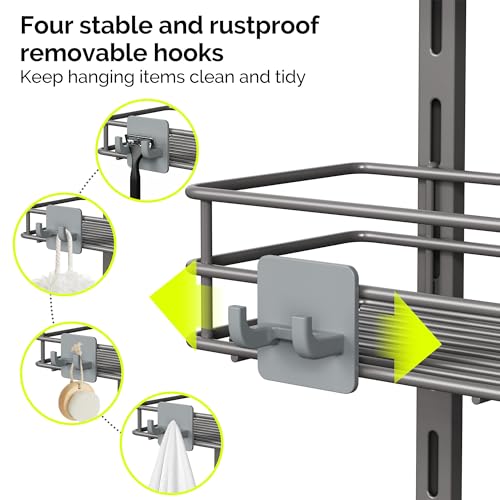 Orimade Over the Door Shower Caddy Adjustable 3 Tier Dark Grey,Bathroom Hanging Organizer Shelf Rustproof with 4 Hooks,Shower Basket with Soap Holder and Suction Cup by Orimade - Image 8