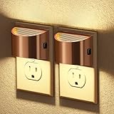JandCase LED Night Lights Plug into Wall, 2 Pack Rose Gold Modern Night Lights, Dusk to Dawn Sensor Nightlight,0-100LM Brightness Adjustable, 3000K Soft White