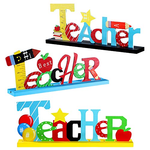 3 Welcome Back to School Table Decoration Wooden Teachers Centerpieces Sign Best Teachers Desk Centerpieces for Teacher Present Graduation Home School Classroom Decor