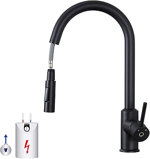 CECIPA Niederdruck Armatur Küche Schwarz, Wasserhahn Küche 3 Anschlüsse mit Hohem Bogen, 360°Schwenkbar küchenarmatur niederdruck ausziehbar,G3/8 Anschluss,niederdruckarmatur Schwarz