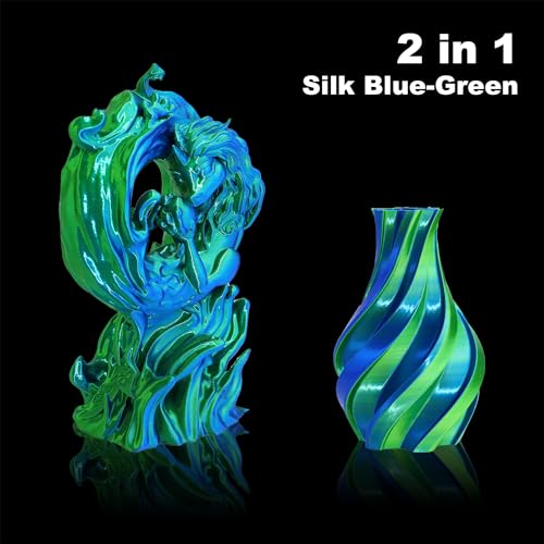Image of LOVOON Silk PLA 3D Printer Filament Bundle 2 KG, PLA Filament 1.75mm, Shiny Silk Blue /Green Dual Color Change by Angle, 3D Printing Filament for Most FDM Printers and 3D Pen, 1KG X 2 Spools