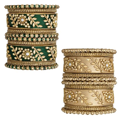 Image of Peora Silk Thread Kundan & Stone Studded Chuda Bangles Set Gift for Women