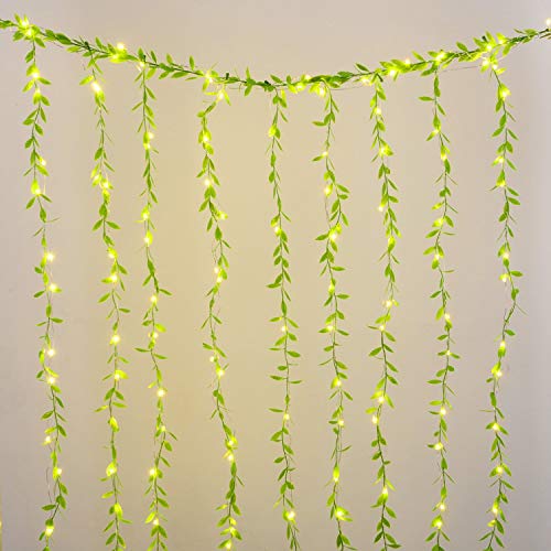 Artificial Hanging Vine, 10 Pcs Weeping Willow Plastic Plants Greenery Leaves Faux Ivy Garland Fake Plant Uv Resistant For Indoor Outdoor Garden Door Wall Baskets Wedding Party Table Decoration Green #TOP6