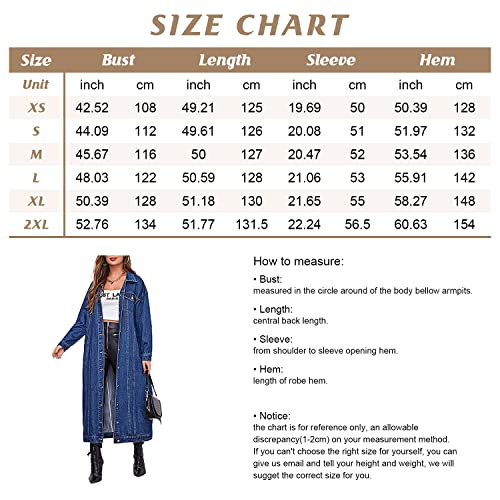 Chouyatou Women's Fashion Spring Button Down Midi Long Denim Jean Jacket Trench Coat (Large, Blue) #TOP5