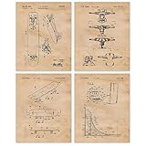 Vintage Skateboard Patent Prints, 4 (8x10) Unframed Photos, Wall Art Decor Gift for Home Office Work Garage Shop Man Cave Gym College School Student XGames Half Pipe Mullen Hawk Gaming Champs