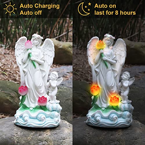 Voveexy Angel Garden Statue, Solar Garden Figurine Lotus Outdoor Decor With Warm White Light Resin Cherub Garden Sculpture For Patio Yard Lawn Porch Art Decoration Ornament Christmas Housewarming Gift #TOP4