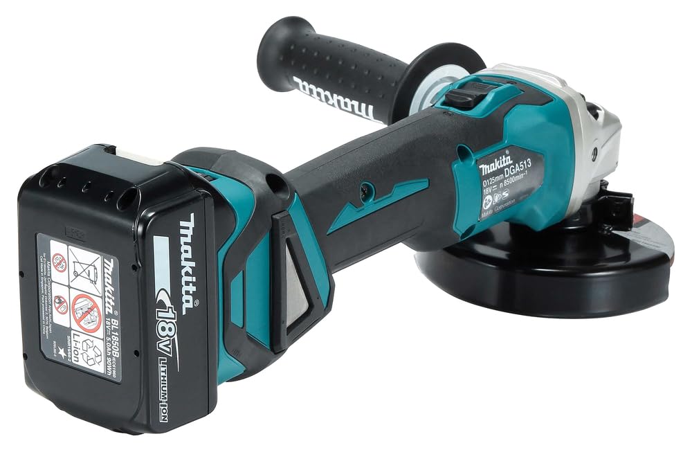 Makita DGA513RT3J akumulatorowa szlifierka kątowa 18 V z szybką ładowarką DC18RC, 3 x akumulatory 5,0 Ah w MAKPAC rozm. 3