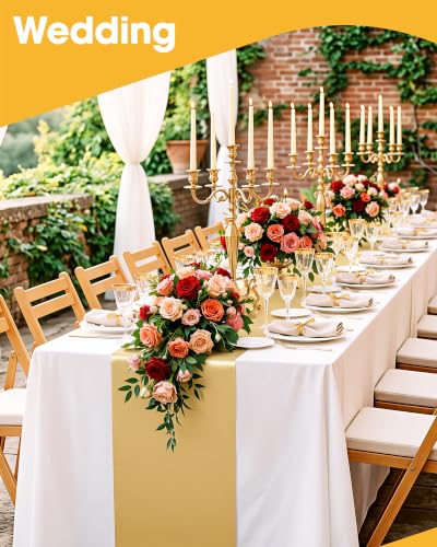 Image of Niuara Gold Plastic Table Runner Party Decorations, Disposable, 4 Pack | Thanksgiving Decor, Wedding & Holiday Events, Water & Oil Resistant, 14 x 108 Inch