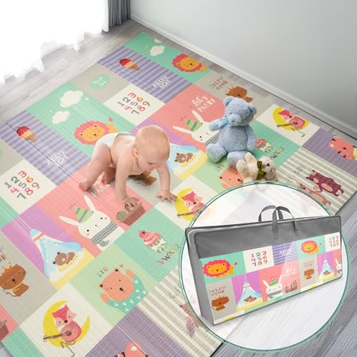 Image of Sorbus Foldable Baby Play Mat, Kids Foam Mats for Floor with Travel Bag - Waterproof Foldable Play Mats for Babies, Infants, Toddlers, and Kids Playtime & Tummy Time 78x70x0.4 (Safari Party)