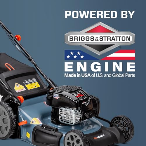 SENIX LSSG-H1 22-Inch Self Propelled Gas Lawn Mower with 163 cc 4-Cycle Engine, 3-in-1 Rear Wheel Drive Single Speed Lawnmower, 6-Position Height Adjustment with 11-Inch Rear Wheels