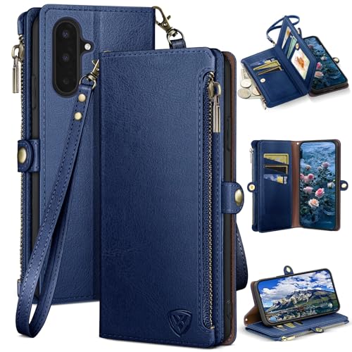 XcaseBar Compatible with ‌Samsung Galaxy A17/A26 5G Wallet case with Zipper Credit Card Holder【RFID Blocking】,Flip Folio Book PU Leather Phone case Shockproof Cover Women Men for A17/A26 case Blue