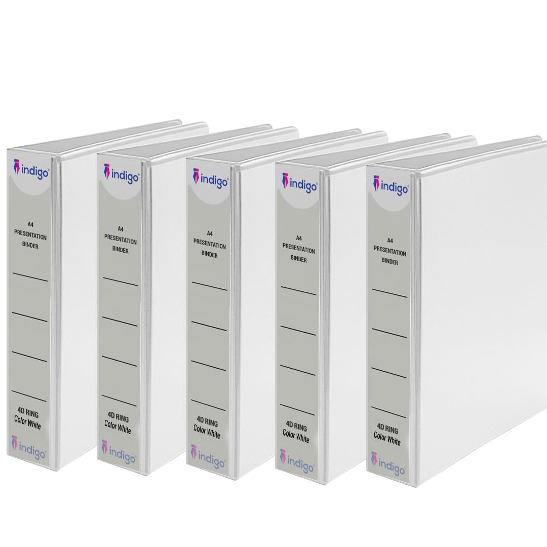 indigo Office Presentation A4 25mm PVC 4D Ring Binder (White, Pack of 5) — image 1