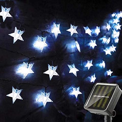 Chipark Solar Star String Lights Garden, 50 LED Star Fairy Lights Outdoor Solar Powered Led Star String Light Waterproof 8 Modes Decorative Light for Garden Patio Yard Wedding Party 23ft(Cool White) Cover