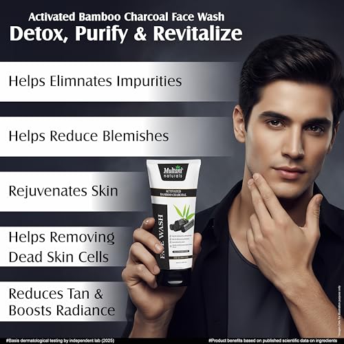 Image of Multani Naturals Charcoal Face Wash 100ml (Pack of 2)| Deep Cleansing Face Wash with Activated Bamboo Charcoal | Removes Dirt, Oil & Toxins | Oil Control for Acne-Prone Skin | For Men & Women | SLS & Paraben Free, Dermatologically Tested | For All Skin Type