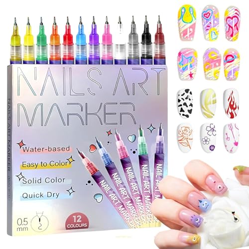 Bolígrafo Maker 3D para Nail Art, 12 Colores Bolígrafo Uñas 0.5 MM para Uñas, 2026 NEW Plumín de Punto Graffiti, Plumín de Dibujo y Pintura, Pincel Liner para Casa o Salón (1 PCS)