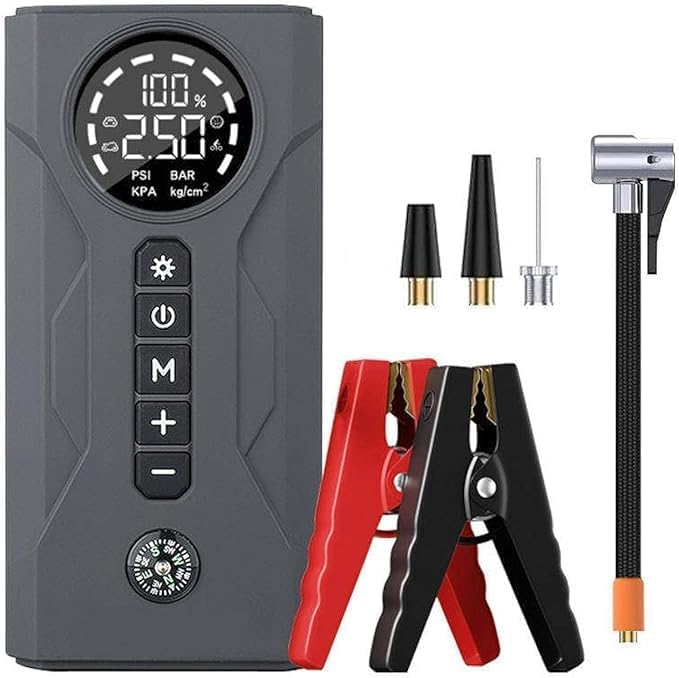 TECHZONE 3 in1 Portable Tire & Motorcycle Inflator – Compact Rechargeable Air Pump with LED Light & Digital Pressure Gauge for Cars, Motorcycles, Bicycles & Sports Geartor