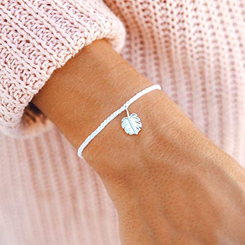 Pura Vida Silver or Rose Gold Mother of Pearl Monstera Bracelet - 100% Waterproof, Adjustable Band2
