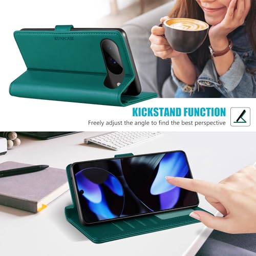 Coque Pixel 9 et 9 Pro Kuafcase bleu lac avec porte-cartes et support - 4