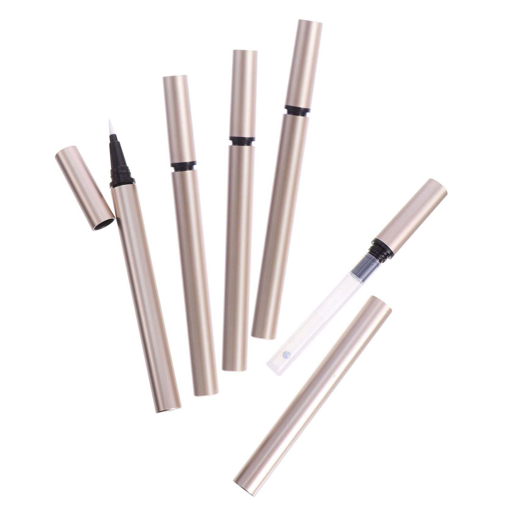 Healvian 5piezas Tubos Rellenables para Delineador de Ojos Casero de 1ml, Plástico Dorado Ligero para Almacenamiento, Adecuado para Tiendas Cosméticas