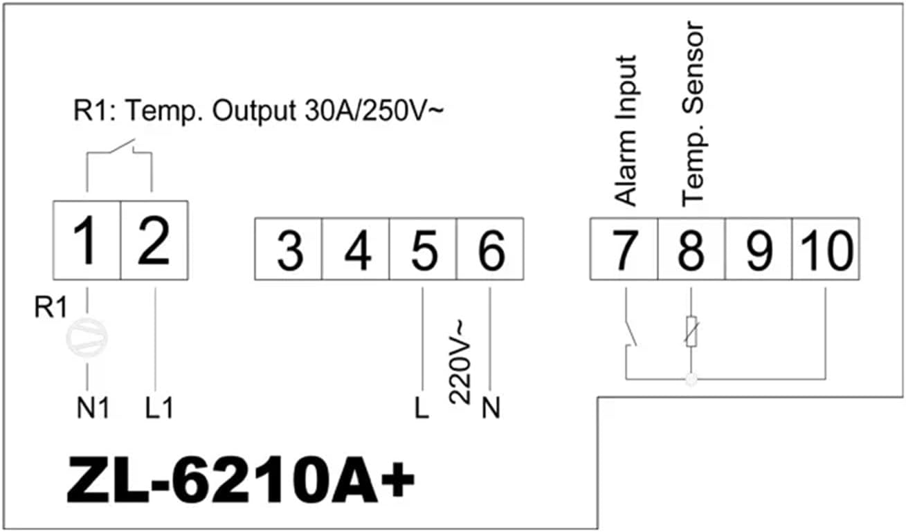 Simplified wiring diagram for the ZL-6210A+ temperature controller