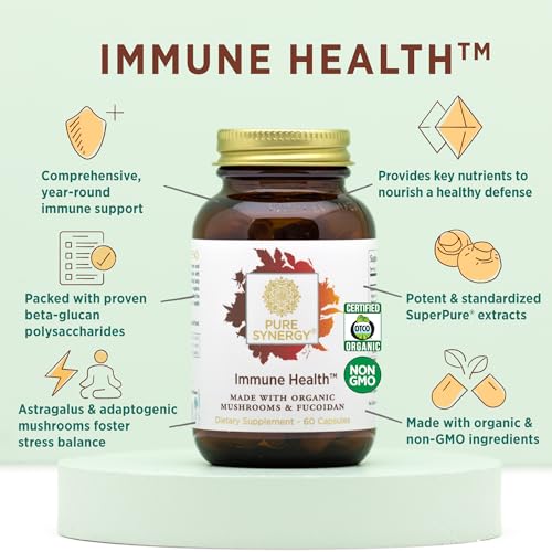 PURE SYNERGY Immune Health | Immune Support Mushroom Supplement | Astragalus and Beta-Glucan Extracts with Organic Functional Mushroom Mycelia | for Year-Round Immune Support (60 Capsules) - Image 4
