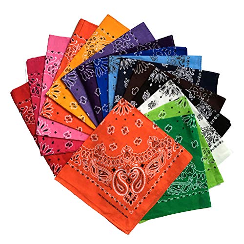 TOYMYTOY 100% Polyester Bandanas Multi-Purpose Paisley Bandanas Headband Pack of 12,21x 21 inch (Random Color)