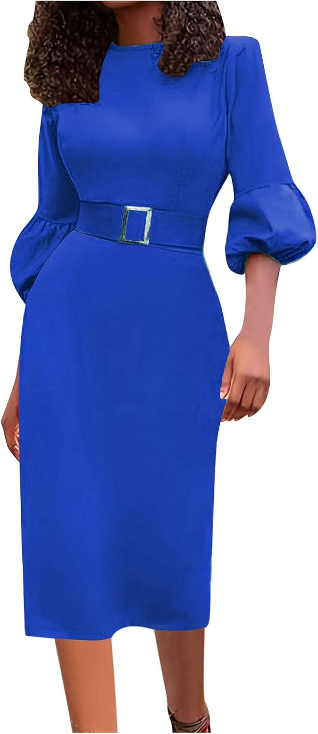 Womens Work Formal Elegant Dresses Ruffle Sleeve Dresses Homecoming Dresses for Women Crewneck Dresses 2025