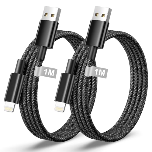 Câble iPhone 1M Lot de 2 [Certifié Apple MFi],Cable Chargeur i Phone Cable Lightning USB Cable USB Nylon Fil Cordon Chargeur Rapide pour iPhone 14/13/12/11 Pro Max/X/XS/XR/8/7/6 Plus/SE
