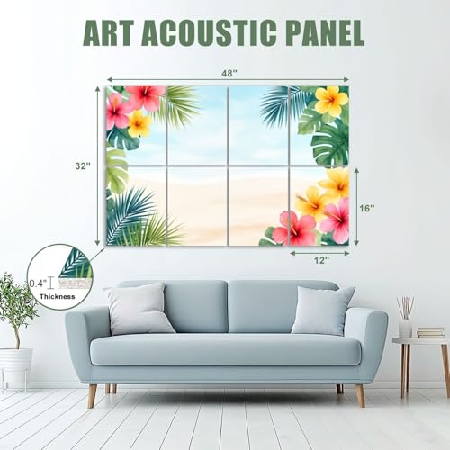 8 Pack Paneles Acústicos Decorativos con Motivos Tropicales 48"x32" Absorbentes de Sonido para Estudios y Oficinas miniatura 2