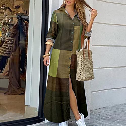 Aniywn Summer Dresses for Women 2022 Long Sleeve Button Down Maxi Dress Casual Loose Fitting Vintage Denim Shirt Dresses