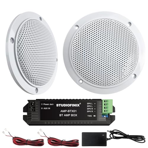 STUDIOFINIX Haut-parleurs de Plafond Bluetooth étanches de 10,2 cm pour Salle de Bain, Cuisine, Maison, extérieur, Camping-Car, Chariot de Golf, Bateau avec Montage encastré (Blanc)