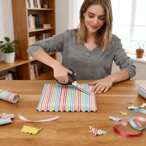 Miniatura 4 de Ciny Juego De 2 Tijeras En Zigzag Dentadas Y Onduladas, Intervalo De Dientes De 4 Mm Tijeras De Sastre Para Manualidades, Tijeras De Costura Profesionales Para Ropa Tela, Cuero, Algodón 5mm