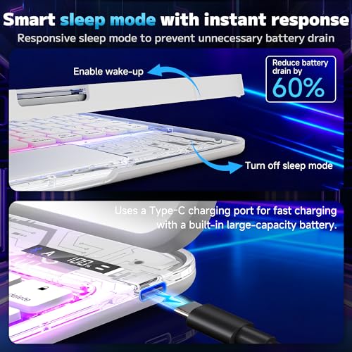 Image of Clear Keyboard Case for iPad Air 13 inch (M3 /M2, 2025 /2024) & Pro 12.9 inch (3 /4 /5 /6th Gen) 360 Swivel Multi-Touch Trackpad with Wireless Bluetooth 7-Color Backlight, Pencil Holder White