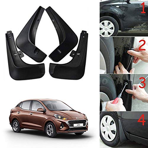 Image of Oshotto (O.E.M Fitting Cup Type) Mud Flap /Splash Guard Compatible with Hyundai Aura (Set of 4), Black
