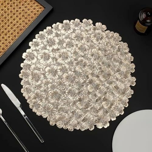 Image of Dakshya Industries Dining Table Mats Round PVC Set | 6 Waterproof Placemats (38 x 38 cm) + 1 Table Runner (91 x 33 cm) | Heat Resistant, Kitchen Decor (Vivanta)