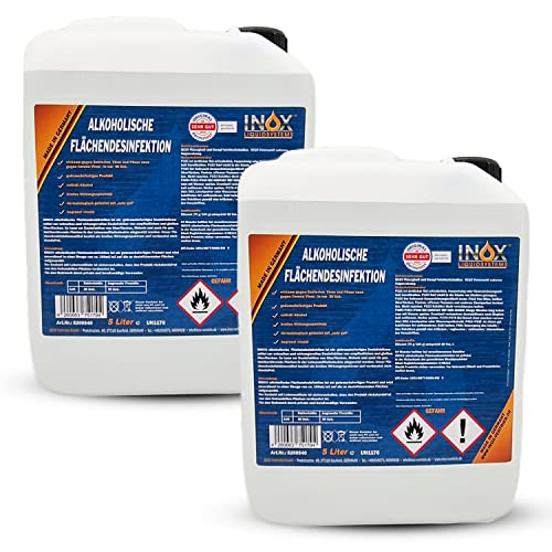 INOX® alkoholisches Flächendesinfektionsmittel 2 x 5L - Hochwirksame Flächendesinfektion mit Alkohol - Ideales Desinfektionsmittel für alle glatten Oberflächen Cover
