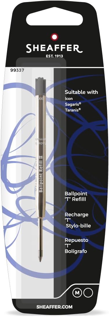 Sheaffer Ballpoint Refill T Style - Black Medium Blister Card (fits Sagaris, Taranis & Stylus)