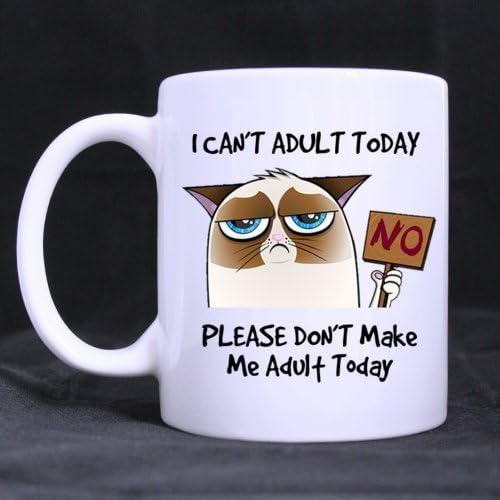 Funny Cat I Can't Adult Today Please Don't Make ME Adult Today - Taza de café blanca de cerámica (11 onzas) taza de té, regalo personalizado para