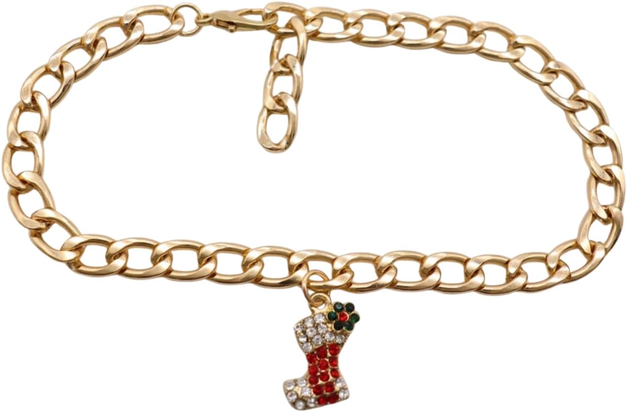Holiday Boot Jewelry Pair, Gold Boot Chains With Sparkling Stocking Charm, Adjustable 11"–15", Christmas Gift Stocking Stuffer For Women — BC54