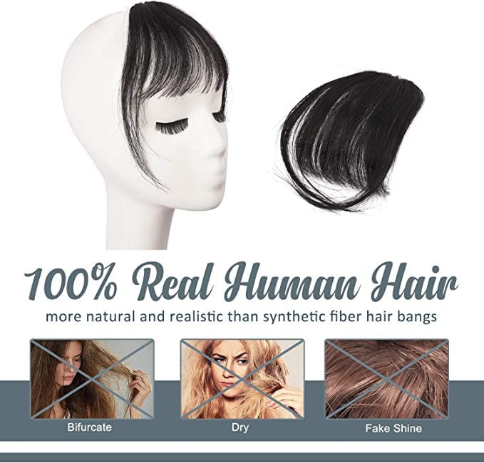 Image of Firstly Traders Clip In Bangs Fringes Human Hair Extension Piece Extensions for Women Girls Party Accessories| With Sides (Natural Black)