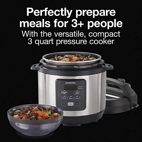 Proctor Silex Proctor-Silex Simplicity 4-in-1 Electric Pressure Cooker, 3 Quart Multi-Function With Slow Cook, Steam, Sauté, Rice, Stainless Steel (34503) by Proctor Silex - Image 2